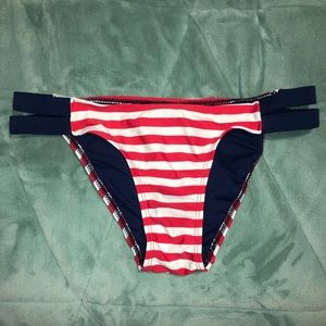 🌿 Red and White Striped Bikini Bottoms